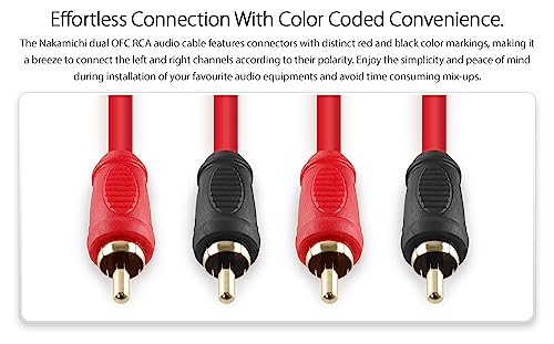 Nakamichi RCA-Kabel aus sauerstofffreiem Kupfer (OFC), 2 Stecker auf 2 Stecker, Audio-Stereo-Subwoofer, Zusatzkabel für Heimkino, HDTV, Verstärker, Hi-Fi-Systeme, Autolautsprecher, Receiver