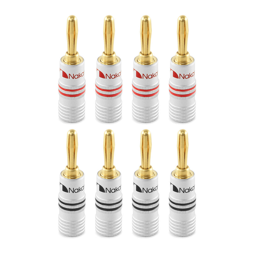 Nakamichi Excel シリーズ 24k 金メッキ バナナプラグ 12 AWG - 18 AWG ゲージ サイズ 4mm スピーカー アンプ Hi-Fi AV レシーバー ステレオ ホームシアター ラジオ オーディオ ワイヤ ケーブル ネジ コネクタ