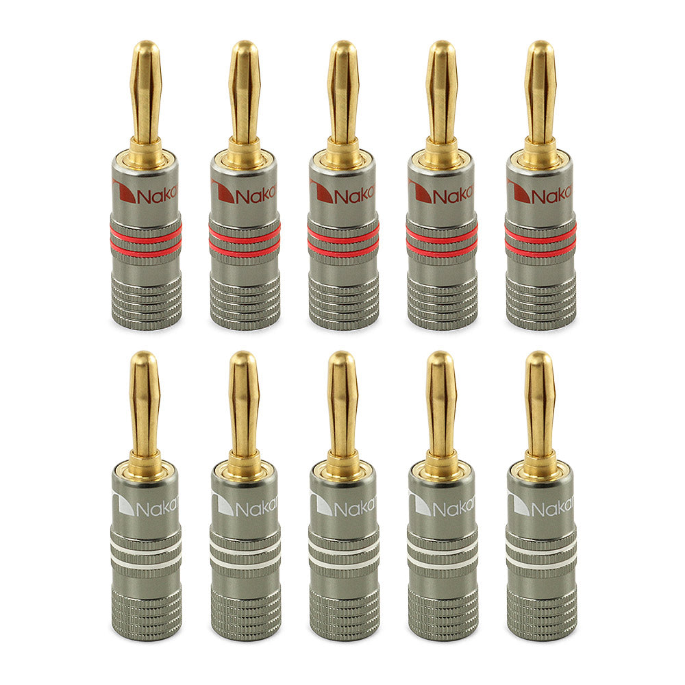 Bananenstecker Nakamichi Ultimate Series, 24 Karat vergoldet, Beryllium-Rotkupfer, 12–18 AWG, Stärke 4 mm, Anschluss für Lautsprecher, Kabelverstärker, Hi-Fi
