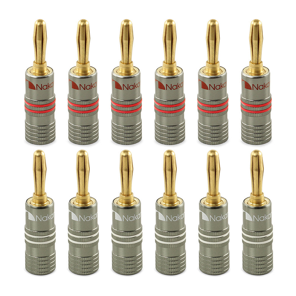 Bananenstecker Nakamichi Ultimate Series, 24 Karat vergoldet, Beryllium-Rotkupfer, 12–18 AWG, Stärke 4 mm, Anschluss für Lautsprecher, Kabelverstärker, Hi-Fi