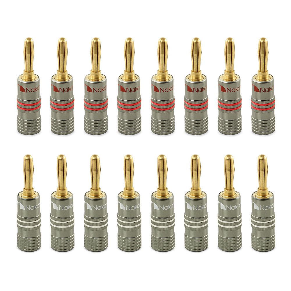 Bananenstecker Nakamichi Ultimate Series, 24 Karat vergoldet, Beryllium-Rotkupfer, 12–18 AWG, Stärke 4 mm, Anschluss für Lautsprecher, Kabelverstärker, Hi-Fi