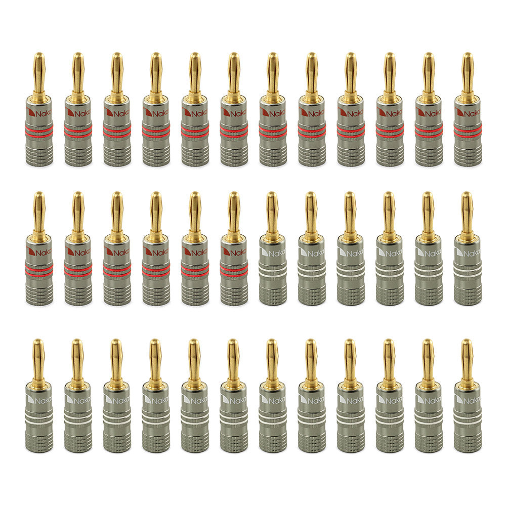 Bananenstecker Nakamichi Ultimate Series, 24 Karat vergoldet, Beryllium-Rotkupfer, 12–18 AWG, Stärke 4 mm, Anschluss für Lautsprecher, Kabelverstärker, Hi-Fi