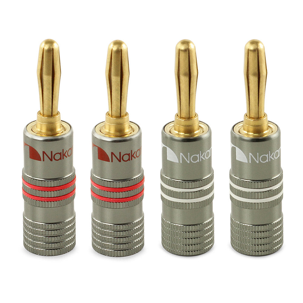 Bananenstecker Nakamichi Ultimate Series, 24 Karat vergoldet, Beryllium-Rotkupfer, 12–18 AWG, Stärke 4 mm, Anschluss für Lautsprecher, Kabelverstärker, Hi-Fi