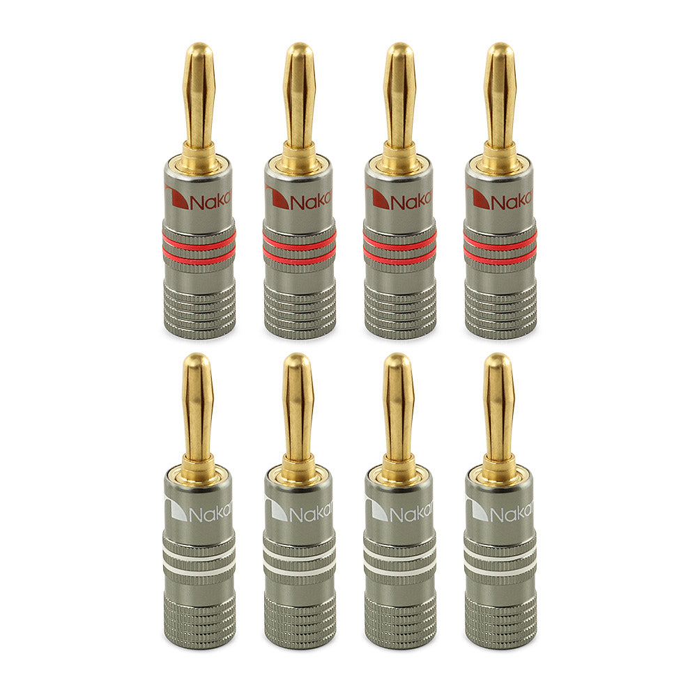Bananenstecker Nakamichi Ultimate Series, 24 Karat vergoldet, Beryllium-Rotkupfer, 12–18 AWG, Stärke 4 mm, Anschluss für Lautsprecher, Kabelverstärker, Hi-Fi
