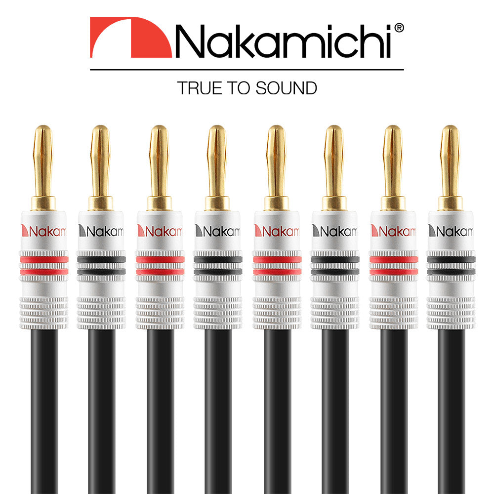 Nakamichi Excel Series 24k Gold Plated Banana Plug with Speaker Cable Wire 99.9% Oxygen-Free Copper (OFC) Heavy Duty Braided in-Wall CL2 Rated 1-Pair