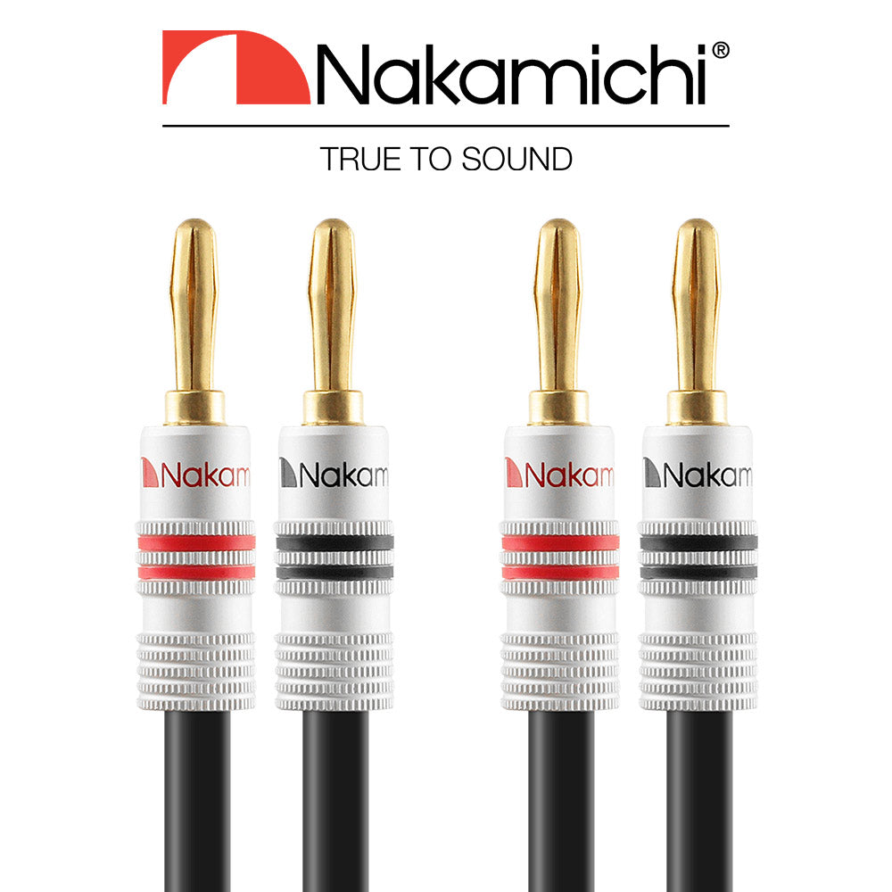 24 Karat vergoldeter Bananenstecker der Nakamichi Excel-Serie mit (6 Fuß) 12 AWG-Lautsprecherkabeldraht, 99,9 % sauerstofffreies Kupfer (OFC), strapazierfähig geflochten, für Verstärker, Hi-Fi, Heimkino