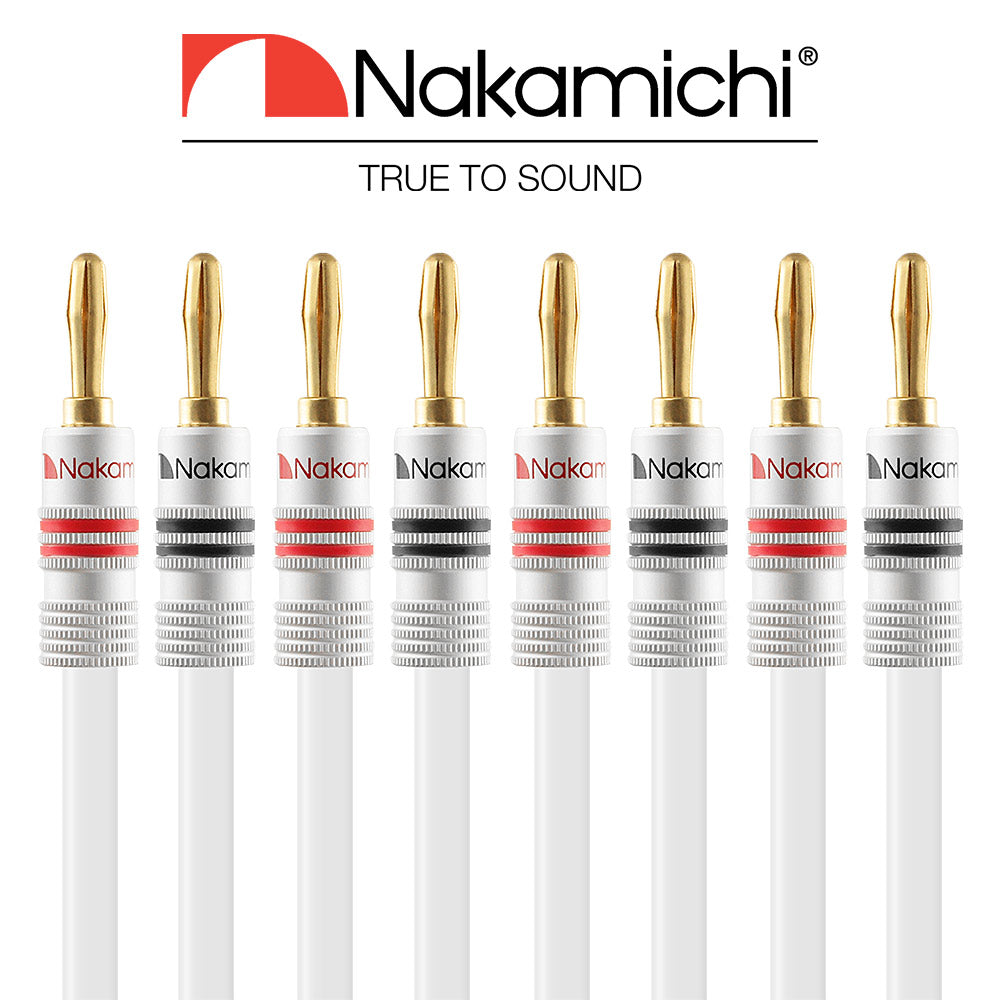 Nakamichi Excel Series 24k Gold Plated Banana Plug with Speaker Cable Wire 99.9% Oxygen-Free Copper (OFC) Heavy Duty Braided in-Wall CL2 Rated 1-Pair