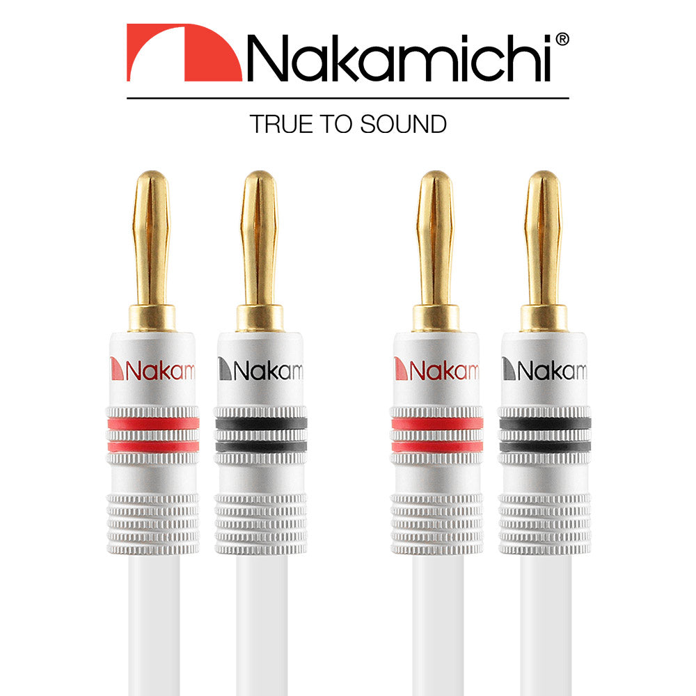 24 Karat vergoldeter Bananenstecker der Nakamichi Excel-Serie mit (6 Fuß) 12 AWG-Lautsprecherkabeldraht, 99,9 % sauerstofffreies Kupfer (OFC), strapazierfähig geflochten, für Verstärker, Hi-Fi, Heimkino