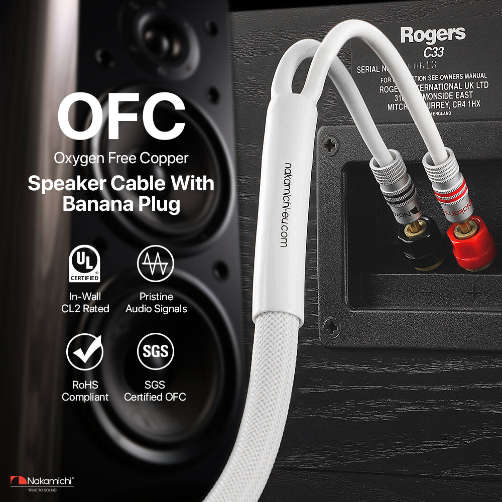 24 Karat vergoldeter Bananenstecker der Nakamichi Excel-Serie mit (6 Fuß) 12 AWG-Lautsprecherkabeldraht, 99,9 % sauerstofffreies Kupfer (OFC), strapazierfähig geflochten, für Verstärker, Hi-Fi, Heimkino