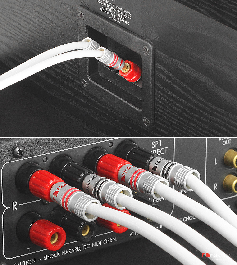 24 Karat vergoldeter Bananenstecker der Nakamichi Excel-Serie mit (6 Fuß) 12 AWG-Lautsprecherkabeldraht, 99,9 % sauerstofffreies Kupfer (OFC), strapazierfähig geflochten, für Verstärker, Hi-Fi, Heimkino