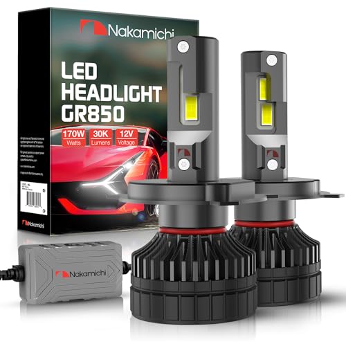 Nakamichi GR850 Series LED Light Bulbs for Replacement, 30,000 Lumens 170W Per Set, White, Plug and Play, High & Low Beam, Pack of 2