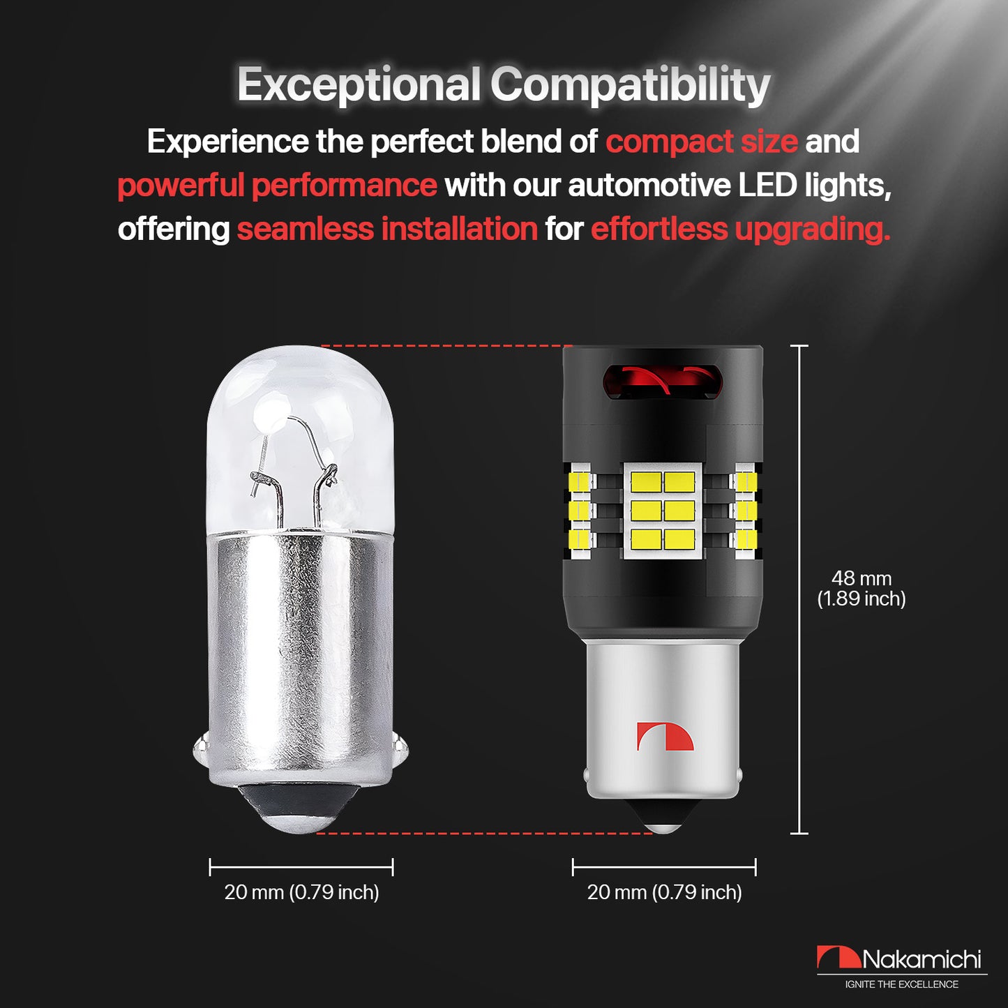 Nakamichi 1156 P21W BA15S Car LED Bulb Super Bright 30-SMD 3020 Chip with Canbus Error-Free 12,000 RPM Fan for Backup Reverse Brake Turn Signal Indicator Tail Light (30 LEDs, Pack of 2)
