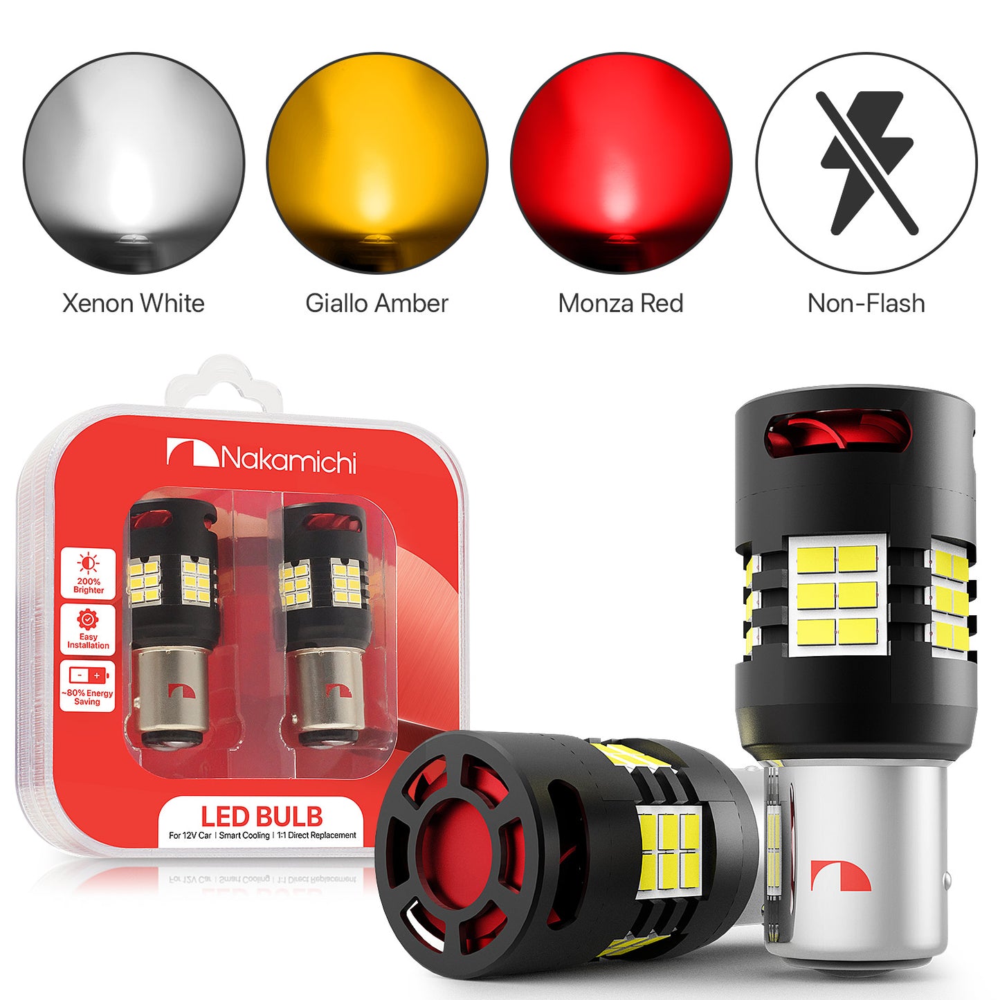 Nakamichi 1157 P21/5W BAY15D 7528 Car LED Bulb Super Bright 30-SMD 3020 Chip with Canbus Error-Free 12,000 RPM Fan for Brake Turn Signal Indicator Parking Tail Light (30 LEDs, Pack of 2)