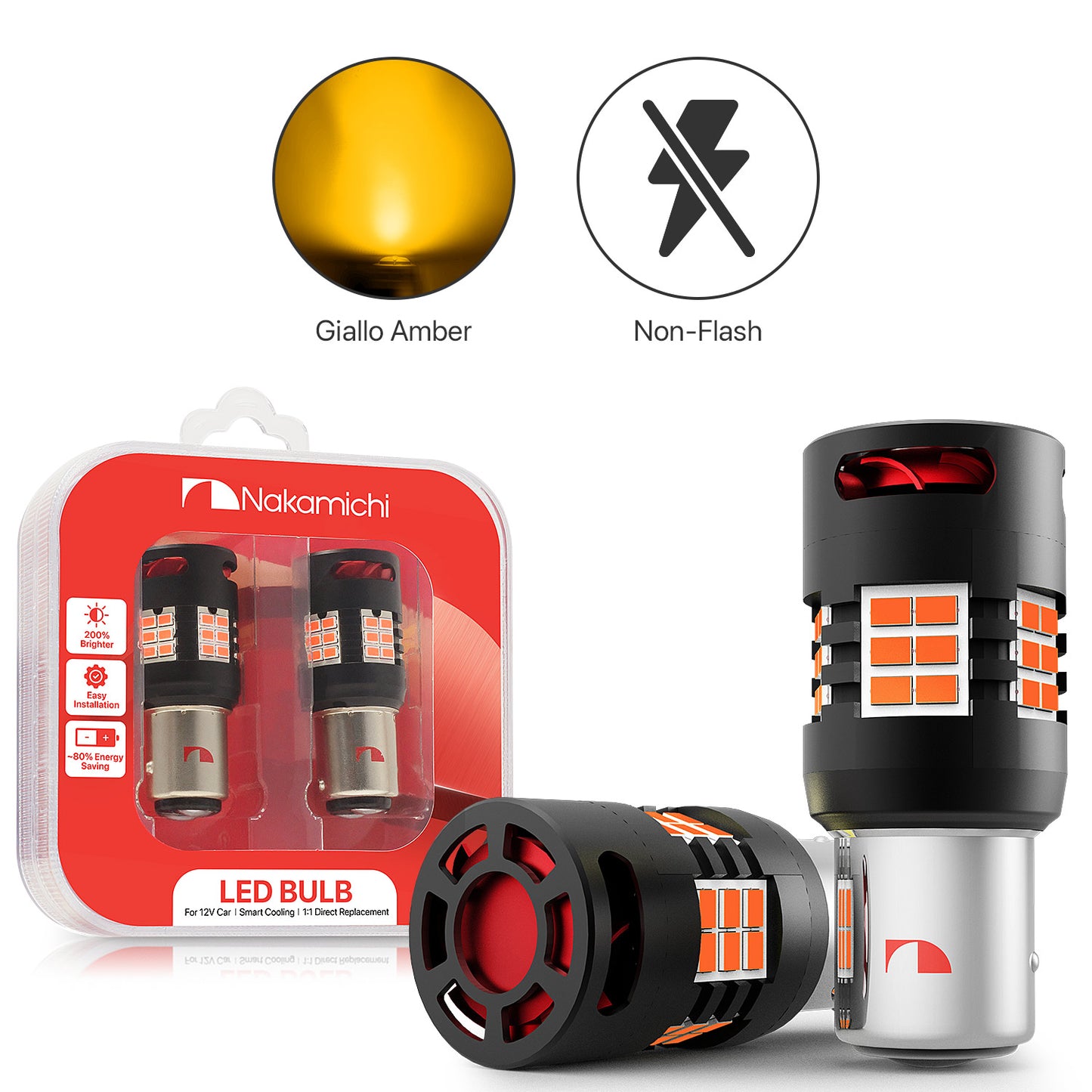 Nakamichi 1157 P21/5W BAY15D 7528 Car LED Bulb Super Bright 30-SMD 3020 Chip with Canbus Error-Free 12,000 RPM Fan for Brake Turn Signal Indicator Parking Tail Light (30 LEDs, Pack of 2)