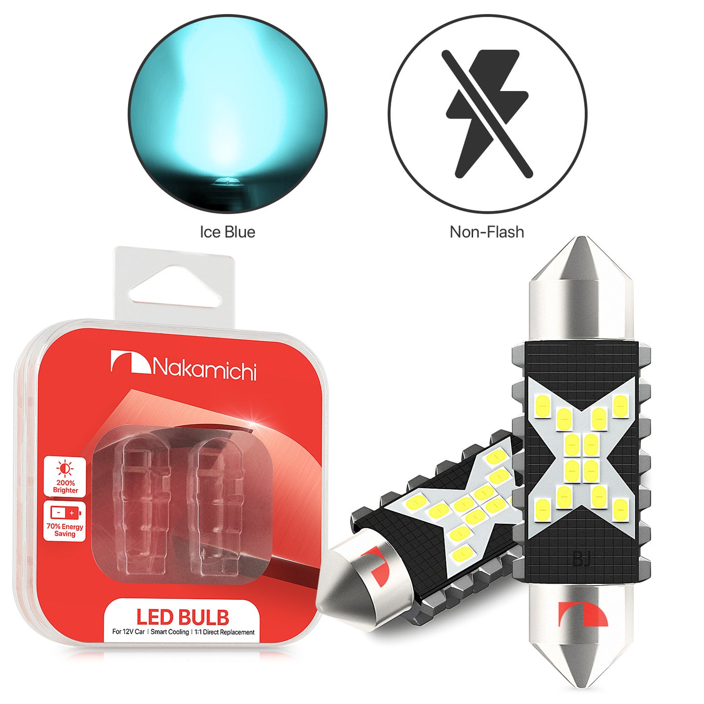 Nakamichi LED Bulb 578 C5W Festoon LED Bulbs CANBUS Error Free 12-SMD 2016 Chipsets LED Replacement for Car Interior Map Dome Courtesy License Plate Lights (Pack of 2) (31-41mm)