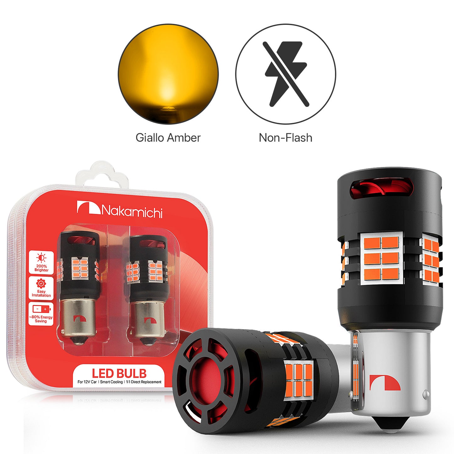 Nakamichi 7507 BAU15S PY21W Car LED Bulb Bright 30-SMD 3020 Chip with Canbus Error-Free 12,000 RPM Fan for Brake Turn Signal Indicator Reverse Parking Tail Light (30 LEDs, Pack of 2)