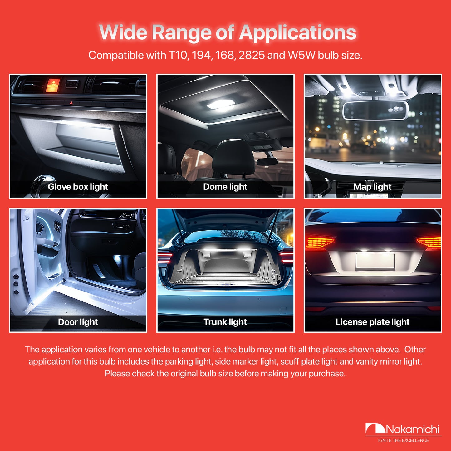 Nakamichi T10 LED-Glühbirne 168 2825 194 W5W Keil 18+1 SMD 3014 Chipsätze LED-Ersatzbirnen fehlerfrei für Auto-Innenraum-Kuppel-Kartentür-Kennzeichen-Innenraum-Armaturenbrett-Beleuchtung (19 LEDs)