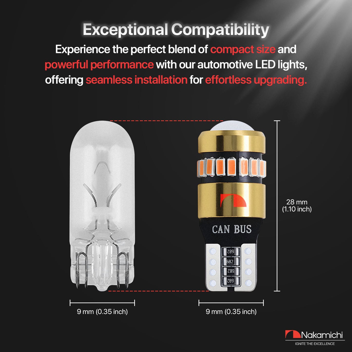 Nakamichi T10 LED-Glühbirne 168 2825 194 W5W Keil 18+1 SMD 3014 Chipsätze LED-Ersatzbirnen fehlerfrei für Auto-Innenraum-Kuppel-Kartentür-Kennzeichen-Innenraum-Armaturenbrett-Beleuchtung (19 LEDs)