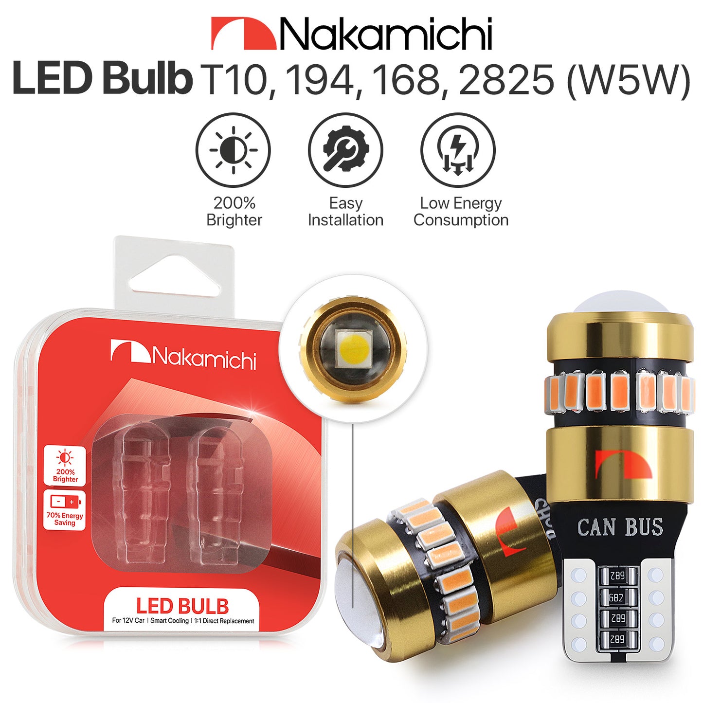 Nakamichi T10 LED-Glühbirne 168 2825 194 W5W Keil 18+1 SMD 3014 Chipsätze LED-Ersatzbirnen fehlerfrei für Auto-Innenraum-Kuppel-Kartentür-Kennzeichen-Innenraum-Armaturenbrett-Beleuchtung (19 LEDs)