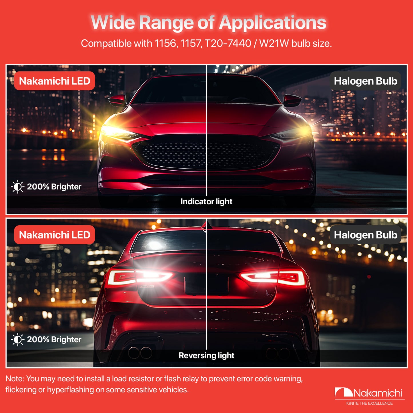 Nakamichi LED-Glühbirne T20-7440 / W21W 16-SMD 3030 Chipsätze, LED-Ersatzbirnen für Außen-Rückfahrblinker von Autos (Xenonweiß, 7440 | 16 LEDs)