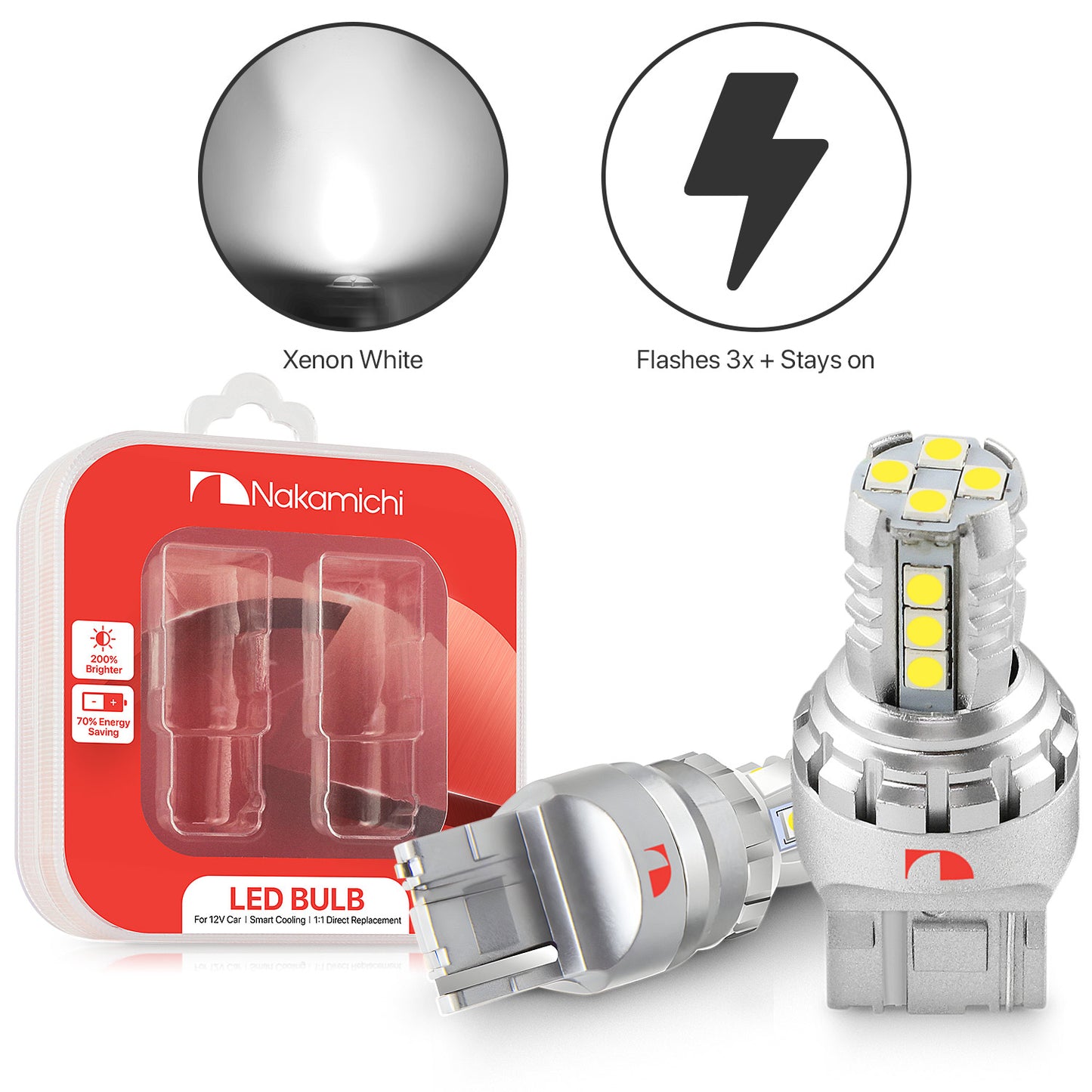 Nakamichi LED-Glühbirne T20-7440 / W21W 16-SMD 3030 Chipsätze, LED-Ersatzbirnen für Außen-Rückfahrblinker von Autos (Xenonweiß, 7440 | 16 LEDs)