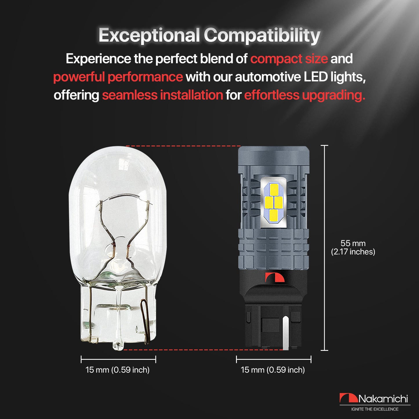 Nakamichi LED-Glühbirne T20-7440 / W21W 24-SMD 3020 Chipsätze, LED-Ersatzbirnen für Außen-Rückfahrblinker von Autos (Xenonweiß, 7440 | 24 LEDs)