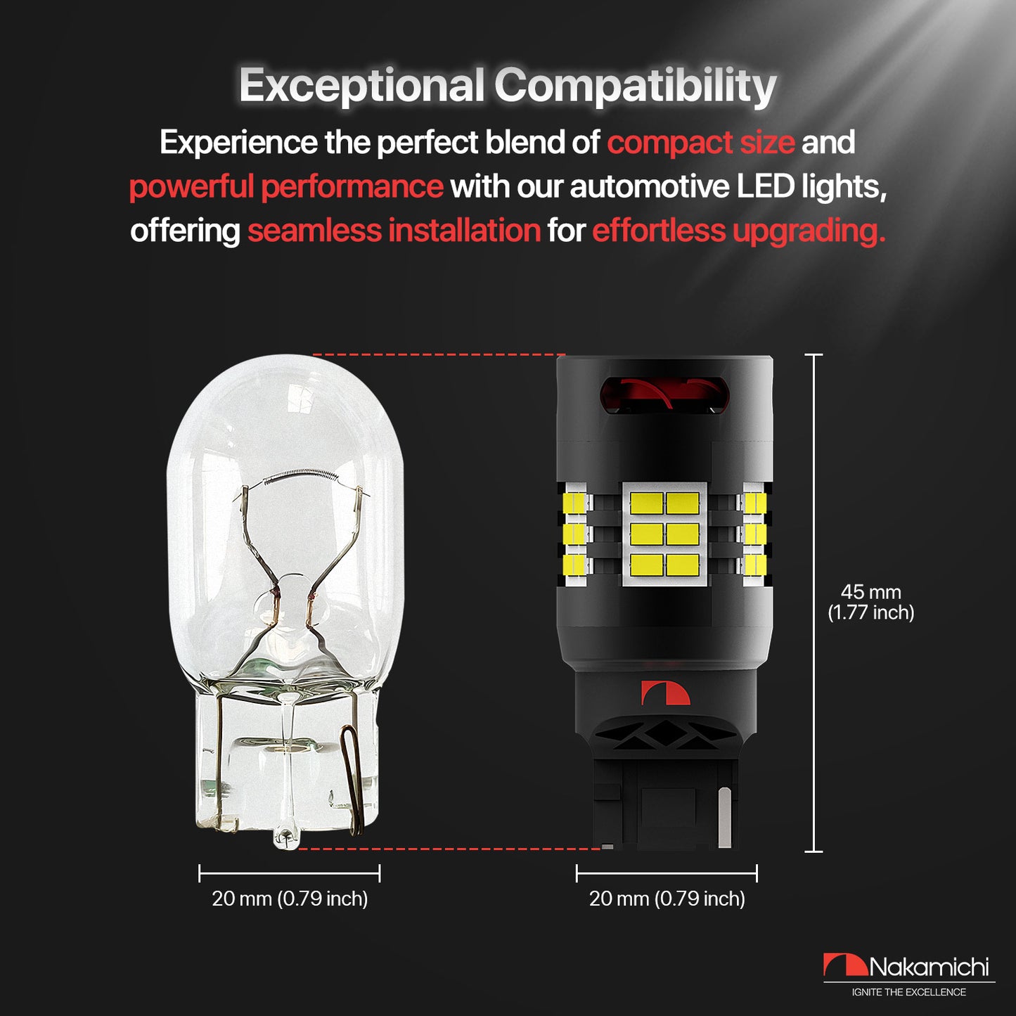Nakamichi T20 7440 7441 7444 (W21W) Car LED Bulb 30-SMD 3020 Chip with Canbus Error-Free 12,000 RPM Fan for Brake Turn Signal Indicator Reverse Backup Tail Light (30 LEDs, Pack of 2)