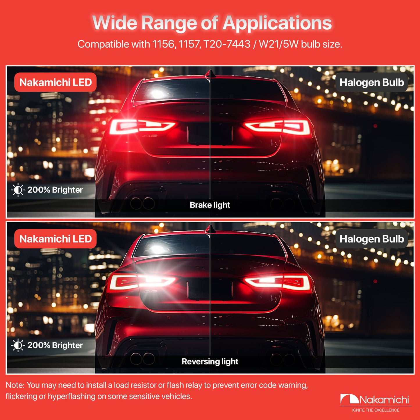 Nakamichi T20-7443 / W21/5W LED Light Bulb 16-SMD 3030 Chipsets LED Replacement Bulbs Car Exterior Reversing Indicator Lights (7443 | 16 LEDs)