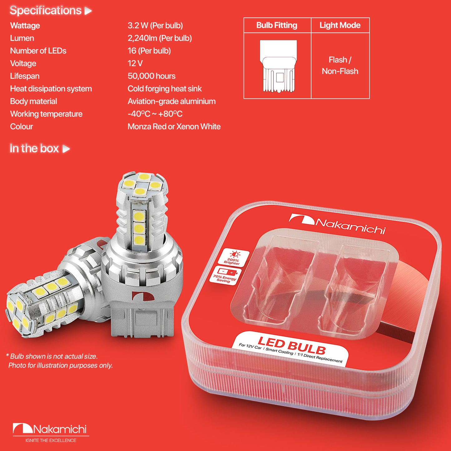 Nakamichi T20-7443 / W21/5W LED Light Bulb 16-SMD 3030 Chipsets LED Replacement Bulbs Car Exterior Reversing Indicator Lights (7443 | 16 LEDs)