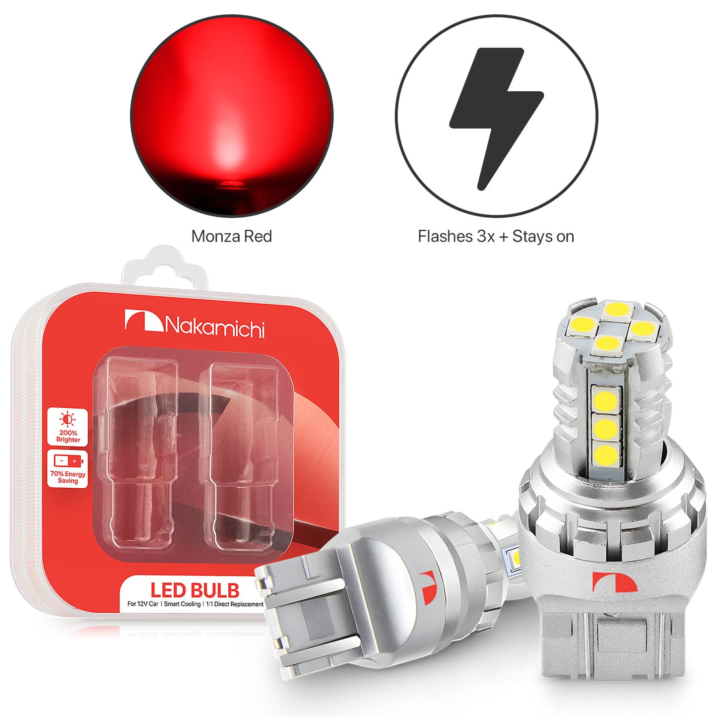 Nakamichi T20-7443 / W21/5W LED Light Bulb 16-SMD 3030 Chipsets LED Replacement Bulbs Car Exterior Reversing Indicator Lights (7443 | 16 LEDs)