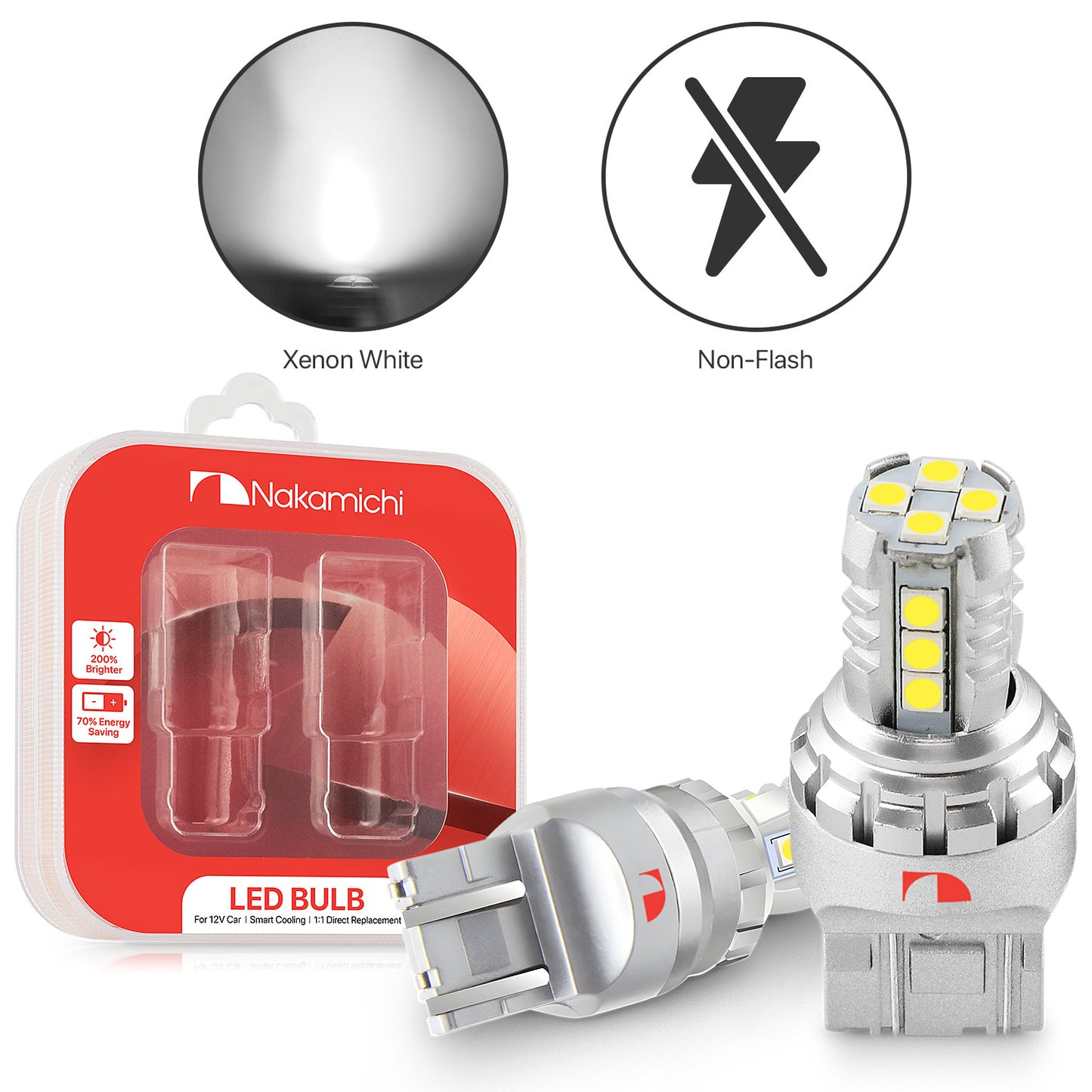 Nakamichi T20-7443 / W21/5W LED Light Bulb 16-SMD 3030 Chipsets LED Replacement Bulbs Car Exterior Reversing Indicator Lights (7443 | 16 LEDs)