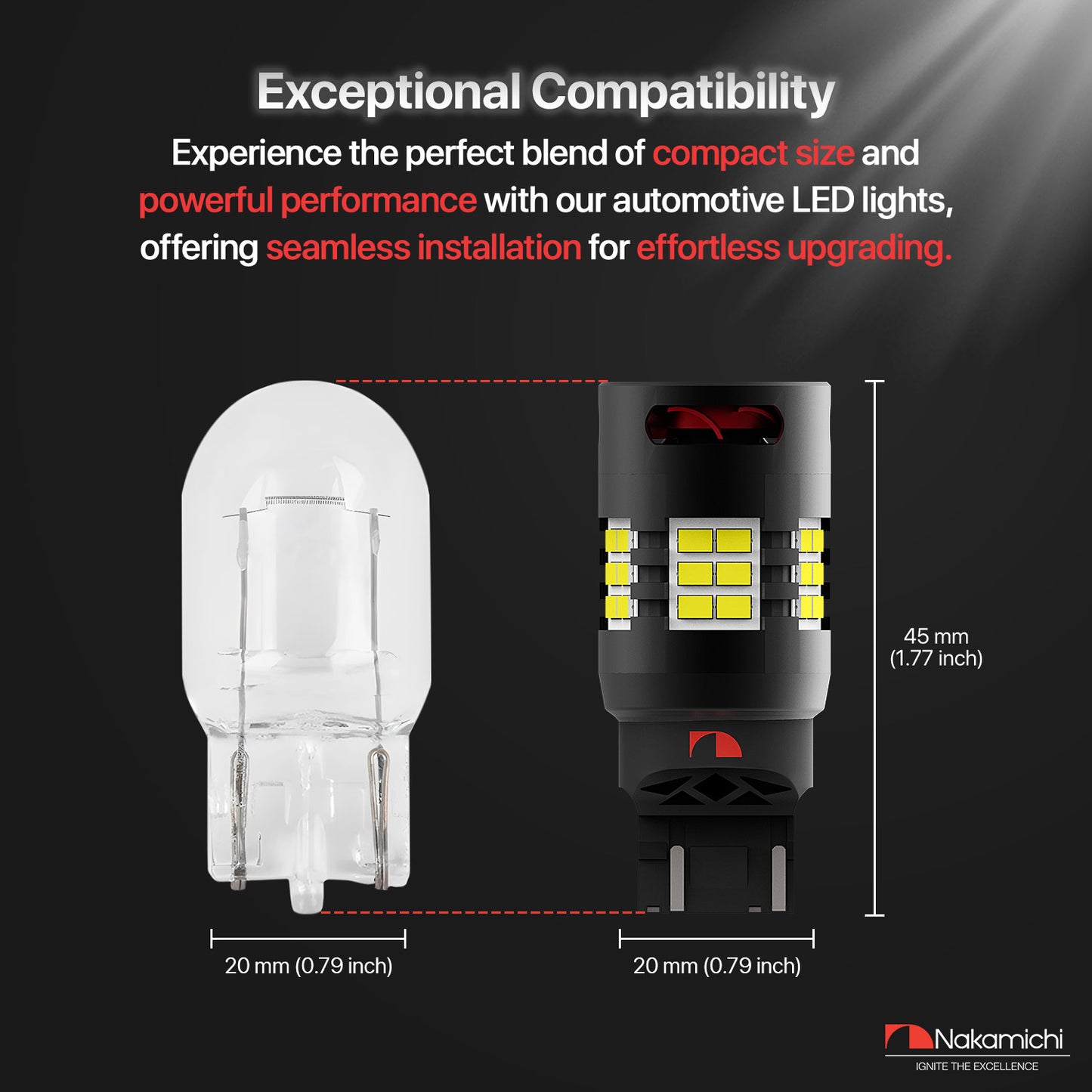 Nakamichi T20 7443 7441 7444 (W21/5W) Car LED Bulb 30-SMD 3020 Chip with Canbus Error-Free 12,000 RPM Fan for Brake Turn Signal Indicator Reverse Backup Tail Light (30 LEDs, Pack of 2)