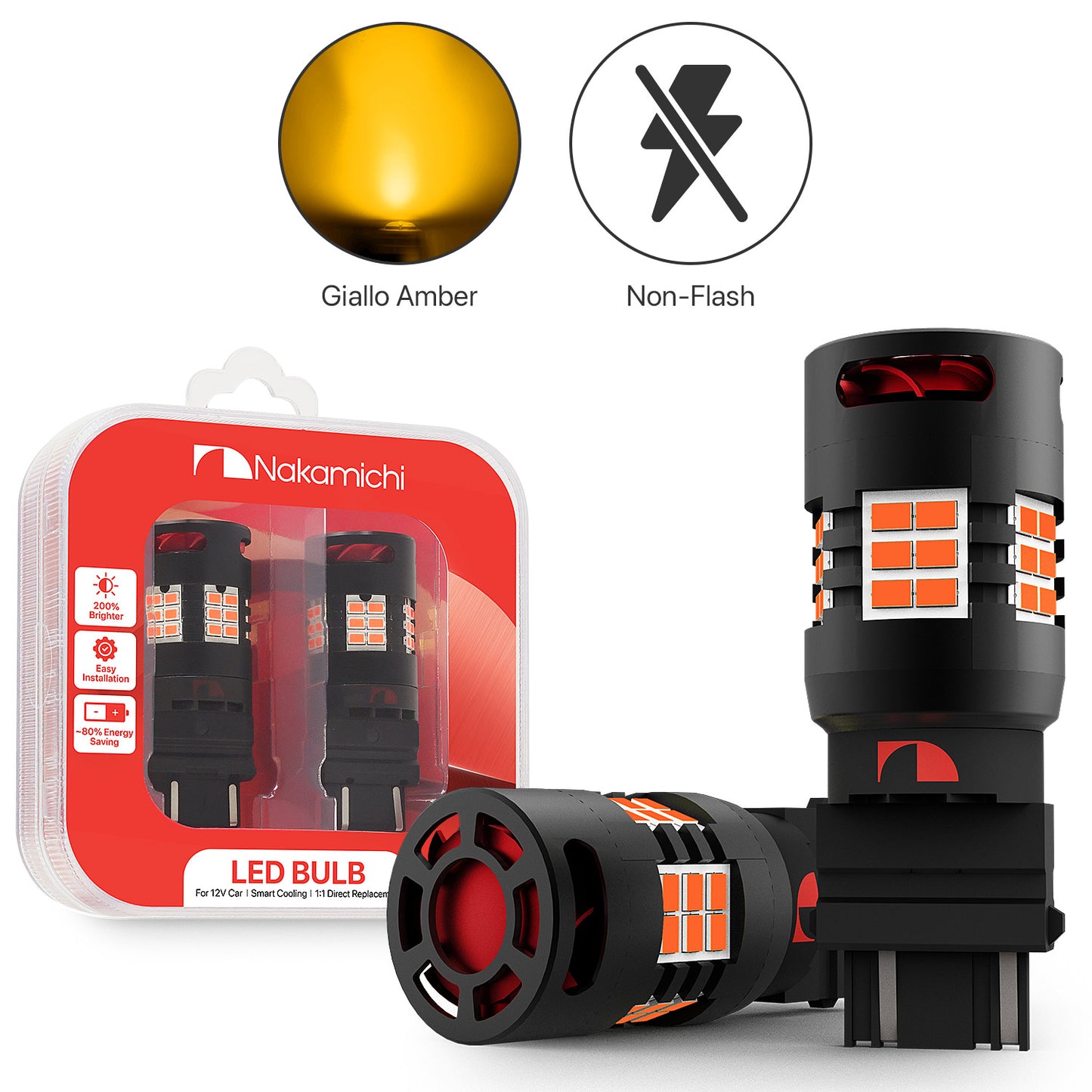 Nakamichi T25 3156 3157 P27W P27/7W Car LED Bulb 30-SMD 3020 Chip with Canbus Error-Free 12,000 RPM Fan for Brake Turn Signal Indicator Reverse Backup Tail Light (30 LEDs, Pack of 2)