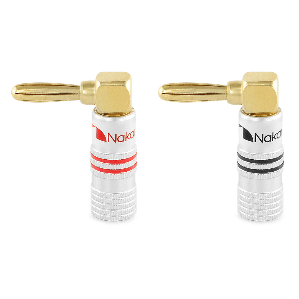 Nakamichi Excel-Serie, 24 Karat vergoldeter rechtwinkliger Bananenstecker, 12–18 AWG, Stärke 4 mm, für Lautsprecher, Verstärker, Hi-Fi, AV, Stereo, Heimkino, Audiokabel, Schraubverbinder