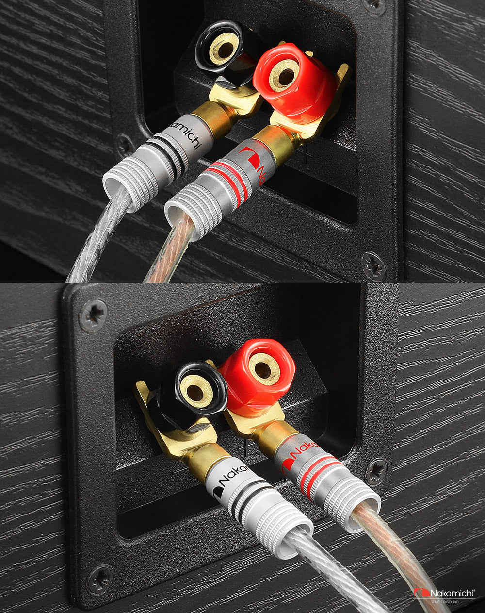 Nakamichi Excel-Serie, 24 Karat vergoldeter Y-Bananenstecker mit Flachstecker, 12–18 AWG, Stärke 4 mm, für Lautsprecher, Verstärker, Hi-Fi, AV, Stereo, Heimkino, Audiokabel, Schraubverbinder