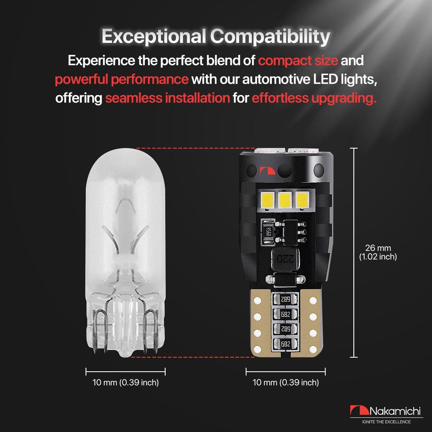 Nakamichi T10 LED-Glühbirne 168 2825 194 W5W Keil 12-SMD 2016 Chipsätze LED-Ersatzbirnen fehlerfrei für Auto-Innenraum-Kuppel-Kartentür-Kennzeichen-Innenraum-Armaturenbrett-Beleuchtung (12 LEDs)