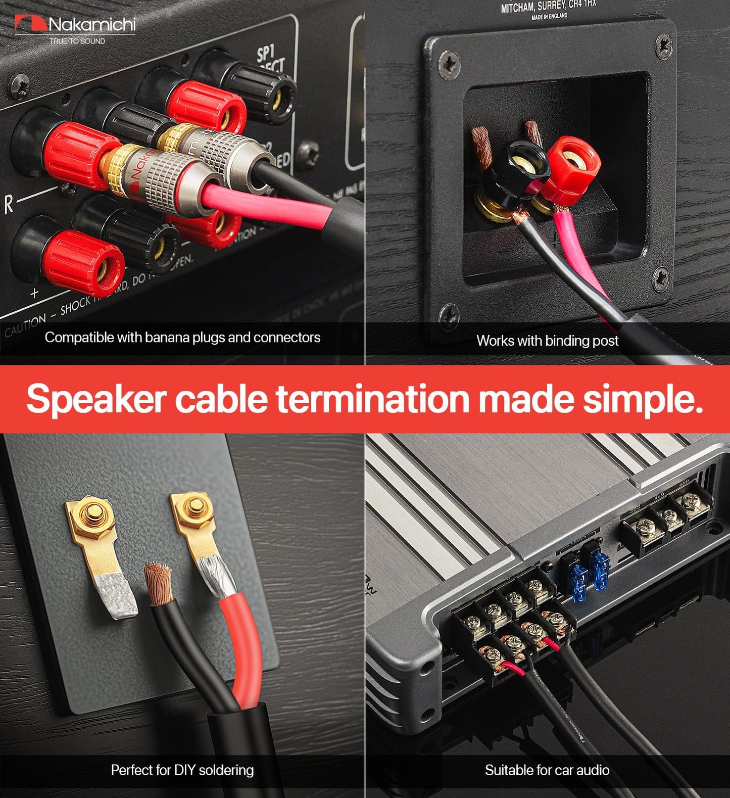 Nakamichi in-Wall & Direct Burial (UL CL2 CL3 Rated) Oxygen-Free Copper (OFC) 2-Conductor Speaker Cable Wire, Outdoor In-Ground, in-Ceiling, Riser, Black