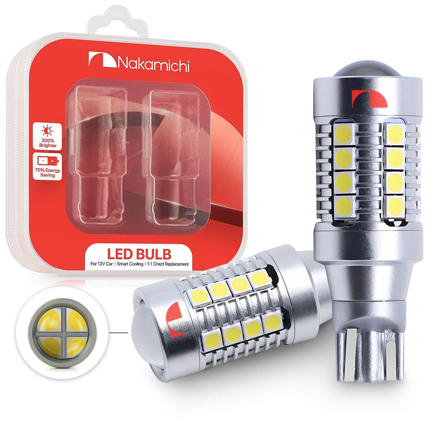 Nakamichi T15 LED Light Bulb T15 902 904 906 912 921 W16W 18-SMD 28-SMD 4014 3030 Chipsets LED Replacement Bulbs for Car Exterior Reversing Lights (Xenon White, 28 LEDs)