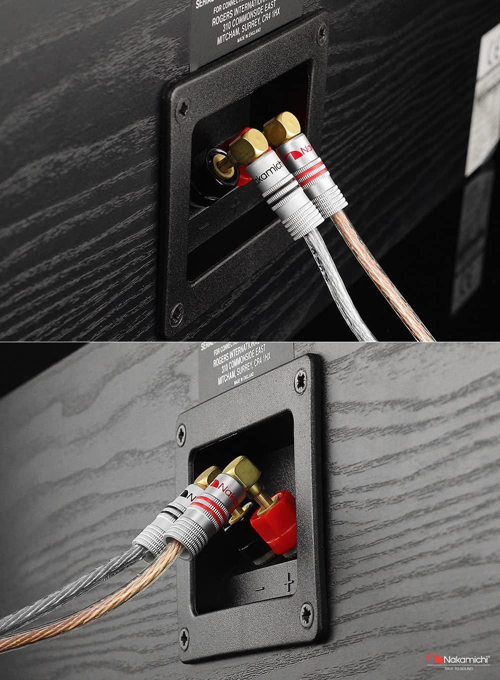 Nakamichi Excel-Serie, 24 Karat vergoldeter rechtwinkliger Bananenstecker, 12–18 AWG, Stärke 4 mm, für Lautsprecher, Verstärker, Hi-Fi, AV, Stereo, Heimkino, Audiokabel, Schraubverbinder