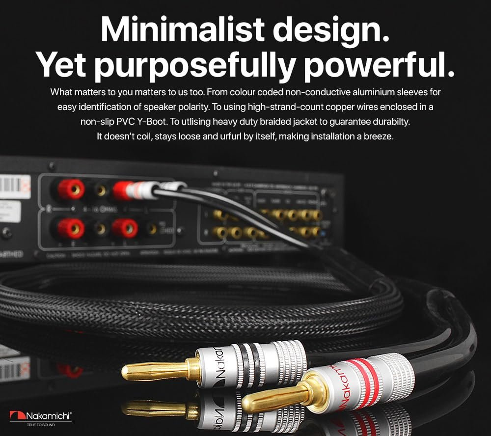 24 Karat vergoldeter Bananenstecker der Nakamichi Excel-Serie mit (6 Fuß) 12 AWG-Lautsprecherkabeldraht, 99,9 % sauerstofffreies Kupfer (OFC), strapazierfähig geflochten, für Verstärker, Hi-Fi, Heimkino