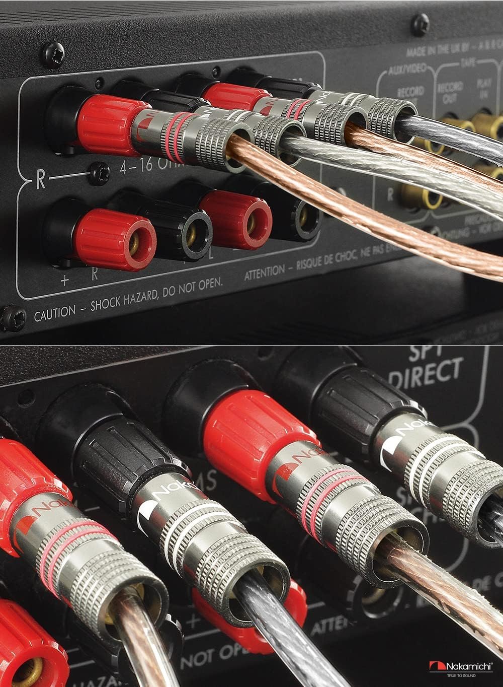 Bananenstecker Nakamichi Ultimate Series, 24 Karat vergoldet, Beryllium-Rotkupfer, 12–18 AWG, Stärke 4 mm, Anschluss für Lautsprecher, Kabelverstärker, Hi-Fi