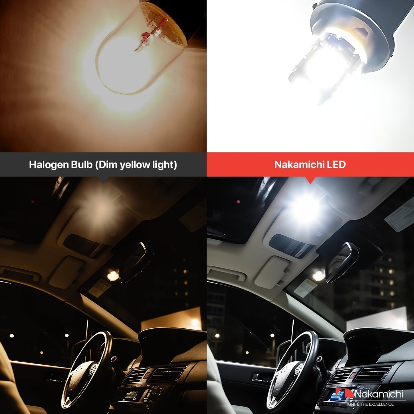 Nakamichi BA9S T4W Car LED Light Bulb BA9 1895 1891 53 57 47830 64111 3893, 12-SMD Extremely Bright Interior Dome Map License Plate Glove Box Panel Reading Replacement Light (Pack of 2)