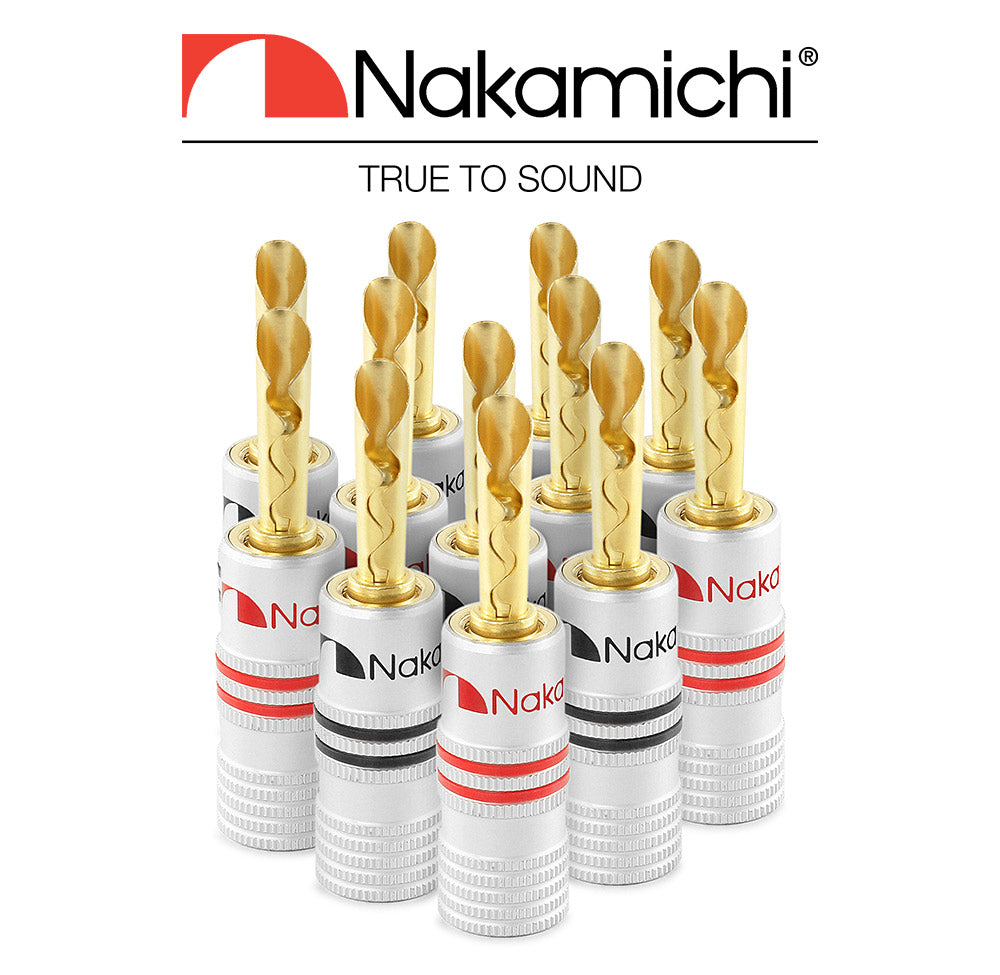 Nakamichi Excel Series 24k Gold Plated BFA Banana Plug 12-18 AWG Gauge Size 4mm for Speakers Amplifier Hi-Fi AV Stereo Home Theatre Audio Wire Cable Screw Connector