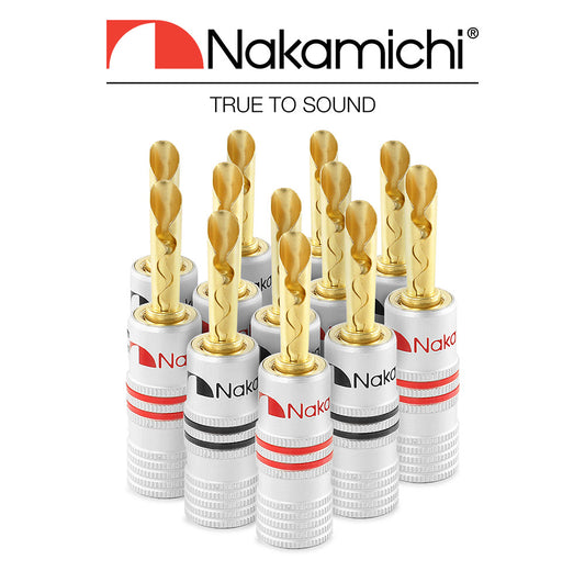 Nakamichi Excel Series 24k Gold Plated BFA Banana Plug 12-18 AWG Gauge Size 4mm for Speakers Amplifier Hi-Fi AV Stereo Home Theatre Audio Wire Cable Screw Connector