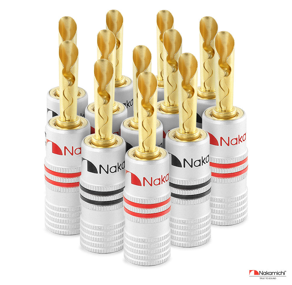 Nakamichi Excel Series 24k Gold Plated BFA Banana Plug 12-18 AWG Gauge Size 4mm for Speakers Amplifier Hi-Fi AV Stereo Home Theatre Audio Wire Cable Screw Connector