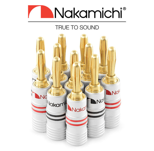 Nakamichi Excel シリーズ 24k 金メッキ バナナプラグ 12 AWG - 18 AWG ゲージ サイズ 4mm スピーカー アンプ Hi-Fi AV レシーバー ステレオ ホームシアター ラジオ オーディオ ワイヤ ケーブル ネジ コネクタ