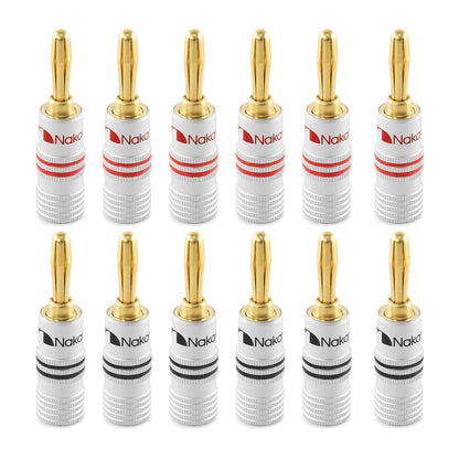 Nakamichi Excel Series 24k Gold Plated Banana Plug 12 AWG - 18 AWG Gauge Size 4mm for Speakers Amplifier Hi-Fi AV Receiver Stereo Home Theatre Radio Audio Wire Cable Screw Connector