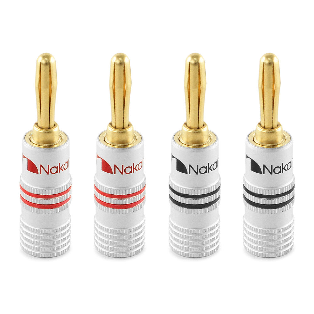 Nakamichi Excel シリーズ 24k 金メッキ バナナプラグ 12 AWG - 18 AWG ゲージ サイズ 4mm スピーカー アンプ Hi-Fi AV レシーバー ステレオ ホームシアター ラジオ オーディオ ワイヤ ケーブル ネジ コネクタ