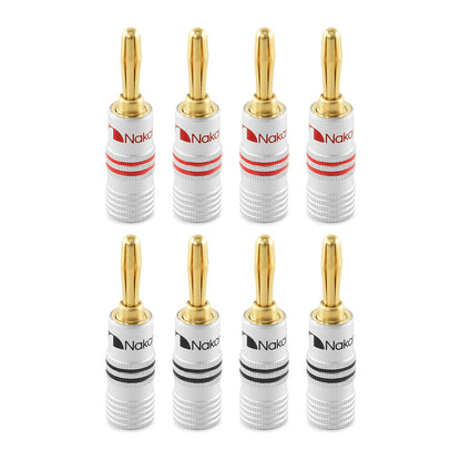 Nakamichi Excel シリーズ 24k 金メッキ バナナプラグ 12 AWG - 18 AWG ゲージ サイズ 4mm スピーカー アンプ Hi-Fi AV レシーバー ステレオ ホームシアター ラジオ オーディオ ワイヤ ケーブル ネジ コネクタ