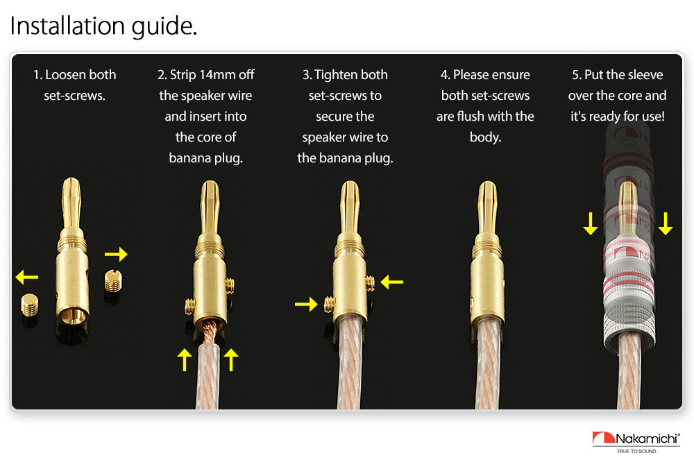 Nakamichi Excel Series 24k Gold Plated Banana Plug 12 AWG - 18 AWG Gauge Size 4mm for Speakers Amplifier Hi-Fi AV Receiver Stereo Home Theatre Radio Audio Wire Cable Screw Connector